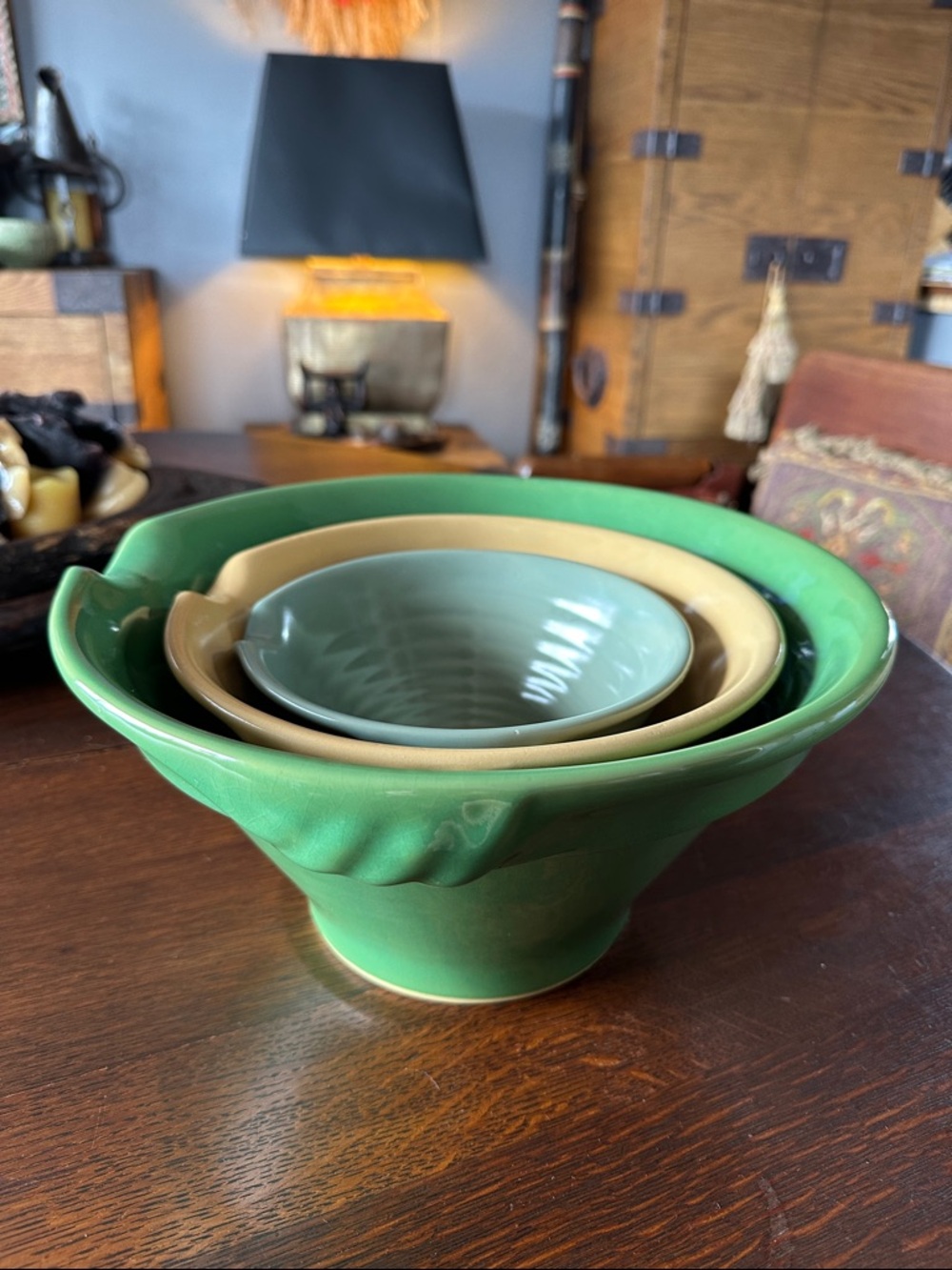 🇵🇹Over & Back Yellowware. Vintage nesting, pottery, retro mixing bowls. Portugal